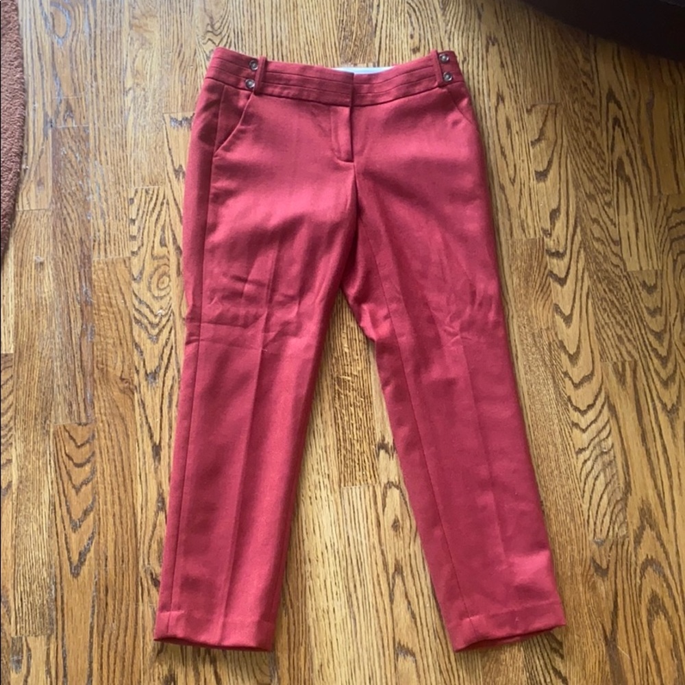 Petite Red Wool Straight Leg Trousers